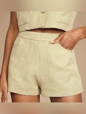 Lulus Perfect Company Olive Tweed High Waisted Shorts. Size Small. NWT